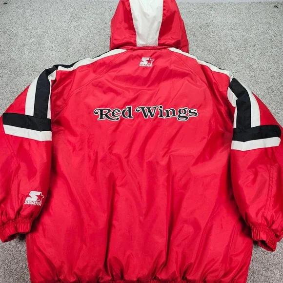 Vintage Starter‎ Detroit Red Wings Jacket NHL Full Snap Puffer Coat Mens Large